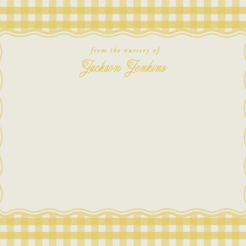 This is a lemonade personalized stationery thank you cards with standard by Brianne Larsen called scalloped gingham printing on signature in 4.25x5.5