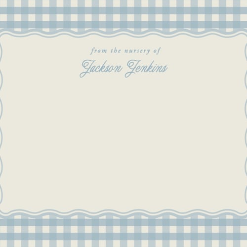 This is a pond personalized stationery thank you cards with standard by Brianne Larsen called scalloped gingham printing on signature in 4.25x5.5