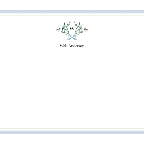 This is a powder personalized stationery thank you cards with standard by Rebecca Marchese called southern mallard duck printing on signature in 4.25x5.5