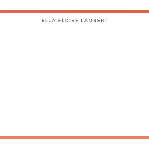 This is a terracotta personalized stationery thank you cards with standard by Stephanie Heinrich Godbout called modern colorful border printing on signature in 4.25x5.5