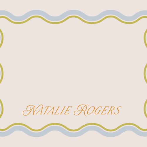 This is a lemongrass personalized stationery thank you cards with standard by Everett Paper Goods called squiggled printing on signature in 4.25x5.5