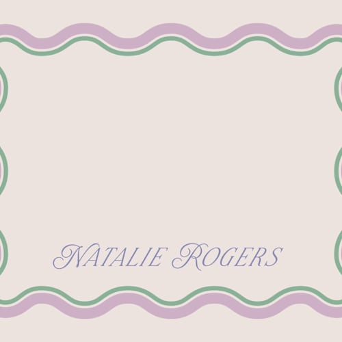 This is a grape personalized stationery thank you cards with standard by Everett Paper Goods called squiggled printing on signature in 4.25x5.5