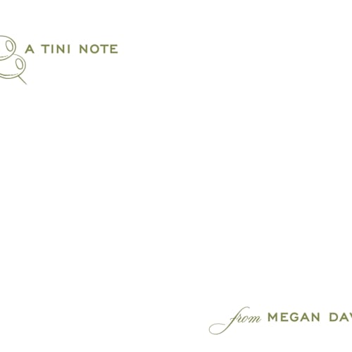 This is a olive personalized stationery thank you cards with standard by Megan Davis called dirty martini printing on signature in 4.25x5.5