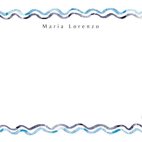This is a ocean personalized stationery thank you cards with standard by Cass Loh called watercolor wavy border printing on signature in 4.25x5.5