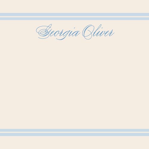 This is a powder blue personalized stationery thank you cards with standard by Carolyn MacLaren called classic start printing on signature in 4.25x5.5