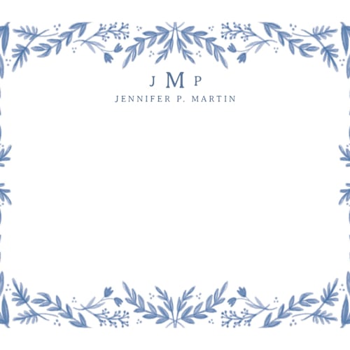 This is a delft personalized stationery thank you cards with standard by Heather Cairl called framed in floral printing on signature in 4.25x5.5