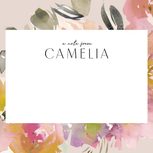 This is a blush personalized stationery thank you cards with standard by Lori Wemple called watercolor floral printing on signature in 4.25x5.5