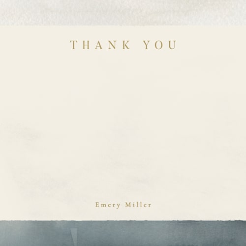 This is a mist personalized stationery thank you cards with standard by Robert and Stella called brittanica printing on signature in 4.25x5.5