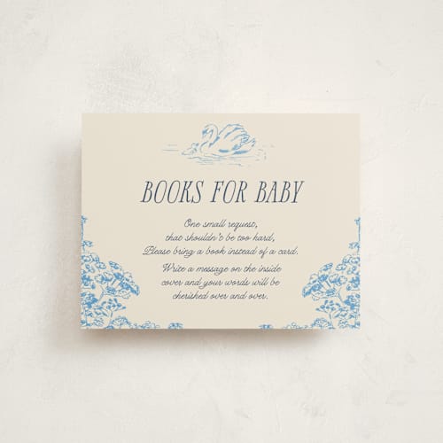 This is a bluebell baby shower insert cards with standard by Pati Cascino called sweet swan printing on signature in standard