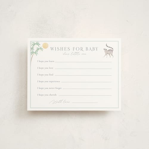 This is a sky blue baby shower insert cards with standard by Sabrin Deirani called africa printing on signature in standard