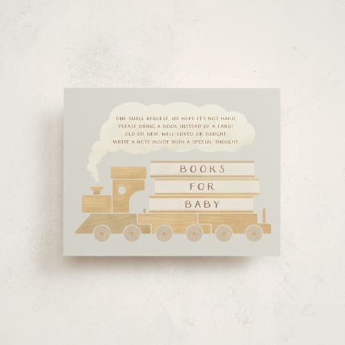 This is a slate baby shower insert cards with standard by Adelyn T. called choo choo train printing on signature in standard
