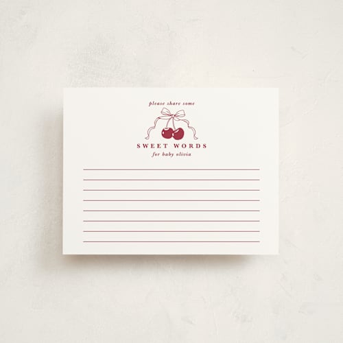 This is a bing cherry baby shower insert cards with standard by Charter Oaks Creative called classic cherries printing on signature in standard