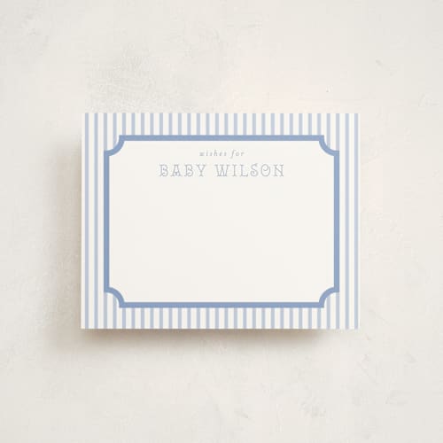 This is a periwinkle baby shower insert cards with standard by Jenna Holcomb called topiary printing on signature in standard