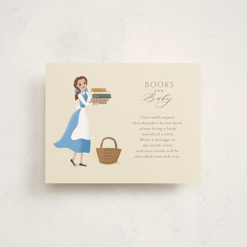 This is a hicory baby shower insert cards with standard by Jennifer Wick called disney's belle's books printing on signature in standard