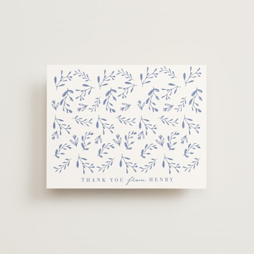 This is a cobalt blue wedding thank you cards with standard by Susan Brown called classic baby monogram printing on signature in standard