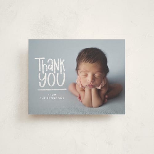 This is a chalk wedding thank you cards with standard by Amy Payne called new kid printing on signature in standard