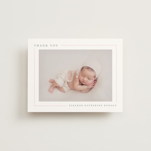 This is a blush wedding thank you cards with standard by Lauren Chism called simply serene printing on signature in standard