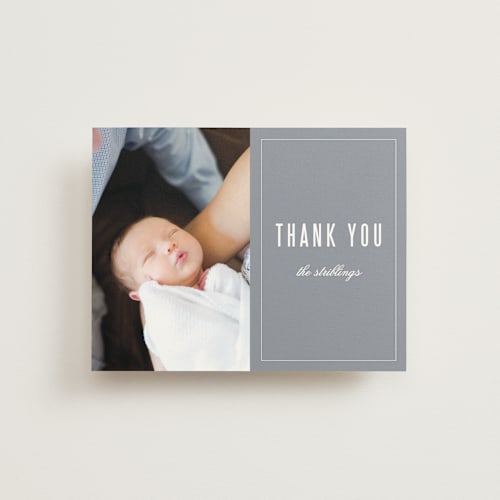 This is a graphite wedding thank you cards with standard by Sara Hicks Malone called distinguished printing on signature in standard