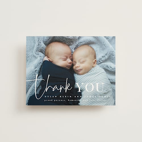 This is a silk baby thank you cards with standard by Creo Study called two cute printing on strathmore in standard