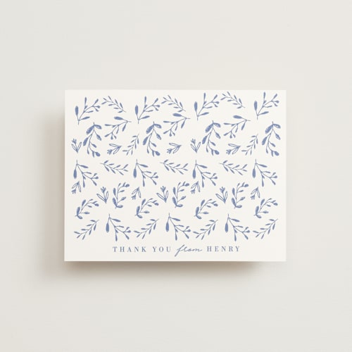 This is a cobalt blue baby thank you cards with standard by Susan Brown called classic baby monogram printing on strathmore in standard