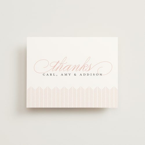 This is a flamingo baby thank you cards with standard by Jessica Williams called graceful entrance printing on strathmore in standard