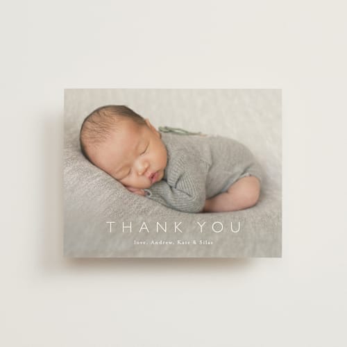 This is a cloud baby thank you cards with standard by Carolyn MacLaren called baby bliss printing on strathmore in standard