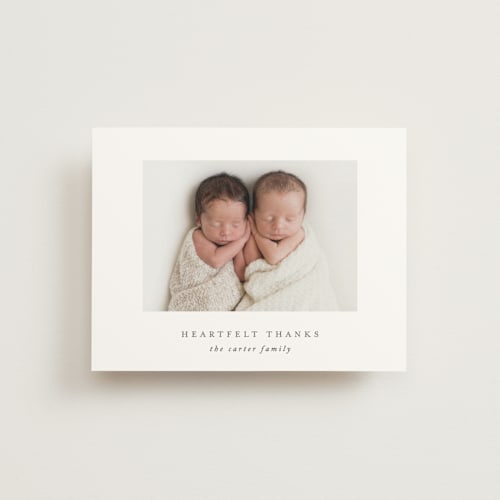This is a slate baby thank you cards with standard by Hooray Creative called twinsies printing on strathmore in standard