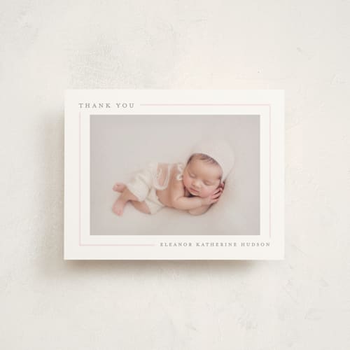 This is a blush baby thank you cards with standard by Lauren Chism called simply serene printing on strathmore in standard