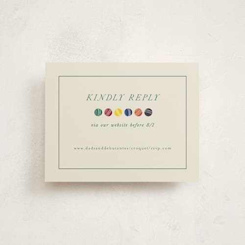 This is a ivory reception cards with standard by Becky Nimoy called an evening of croquet printing on signature in standard