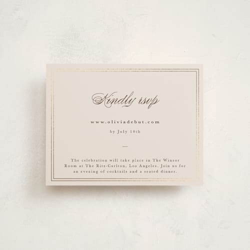 This is a chardonnay foil stamped wedding invitations with foil pressed by Adelyn T. called twin circle printing on signature in standard