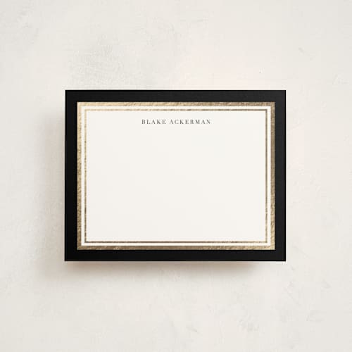 This is a midnight foil stamped stationery with foil pressed by Carrie ONeal called gold notes printing on signature in 4.25x5.5