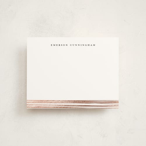 This is a cotton foil stamped stationery with foil pressed by Katherine Moynagh called evening elegance printing on signature in 4.25x5.5