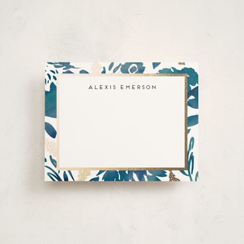 This is a aqua foil stamped stationery with foil pressed by Petra Kern called watercolor delight border printing on signature in 4.25x5.5