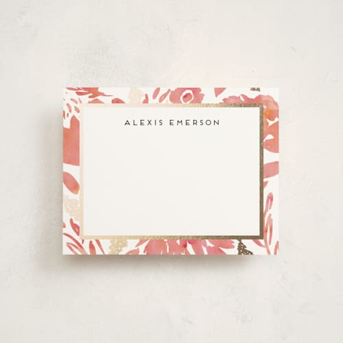 This is a strawberry sorbet foil stamped stationery with foil pressed by Petra Kern called watercolor delight border printing on signature in 4.25x5.5