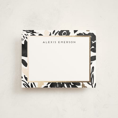 This is a ebony foil stamped stationery with foil pressed by Petra Kern called watercolor delight border printing on signature in 4.25x5.5