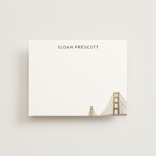 This is a gold foil stamped stationery with foil pressed by Hooray Creative called golden gate bridge printing on signature in 4.25x5.5