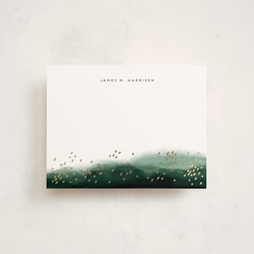 This is a emerald foil stamped stationery with foil pressed by iamtanya called mountain and rain printing on signature in 4.25x5.5