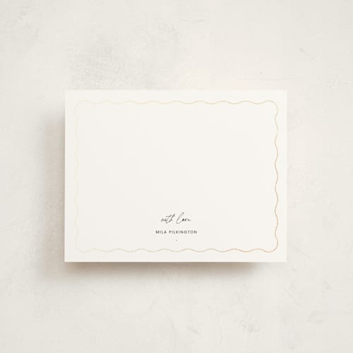 This is a ink foil stamped stationery with foil pressed by Blustery August called scallop printing on signature in 4.25x5.5
