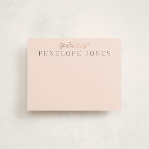 This is a cherry blossom foil stamped stationery with foil pressed by Ashley Rosenbaum called stately printing on signature in 4.25x5.5