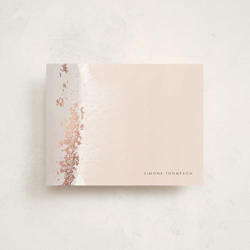 This is a mystic foil stamped stationery with foil pressed by Jennifer Postorino called brushed edge printing on signature in 4.25x5.5
