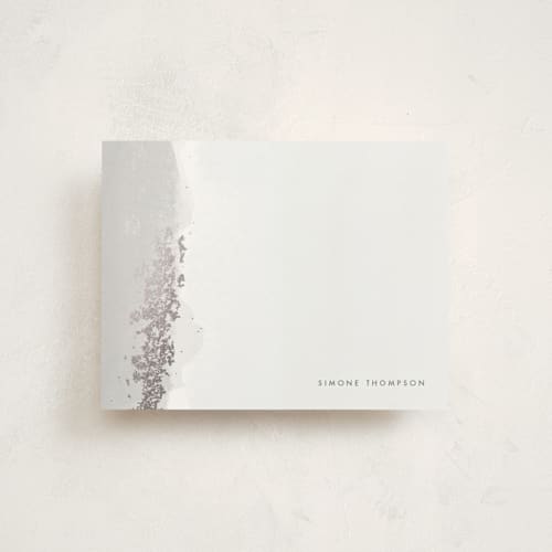 This is a fog foil stamped stationery with foil pressed by Jennifer Postorino called brushed edge printing on signature in 4.25x5.5