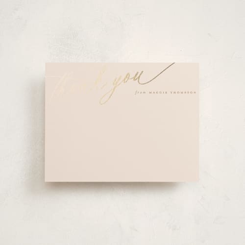 This is a caramel foil stamped stationery with foil pressed by Carolyn MacLaren called elegant thanks printing on signature in 4.25x5.5