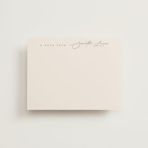 This is a cream foil stamped stationery with foil pressed by Benita Crandall called modern formal printing on signature in 4.25x5.5
