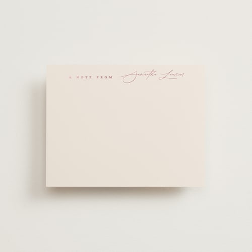 This is a rosebud foil stamped stationery with foil pressed by Benita Crandall called modern formal printing on signature in 4.25x5.5
