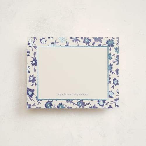 This is a indigo foil stamped stationery with foil pressed by Gwen Bedat called bleuets printing on signature in 4.25x5.5