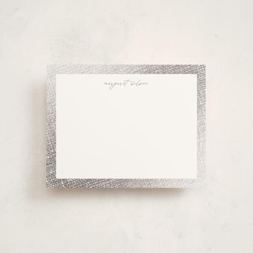 This is a sterling foil stamped stationery with foil pressed by Pixel and Hank called around the edge printing on signature in 4.25x5.5