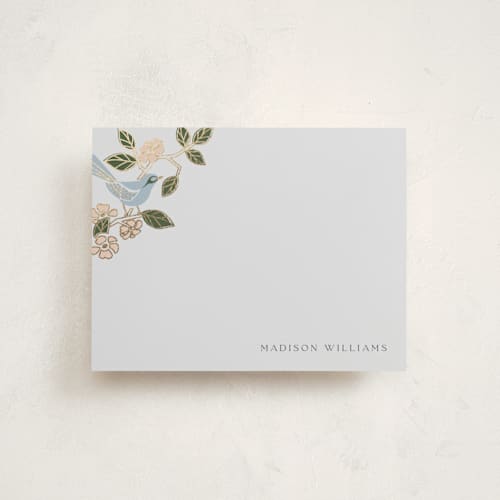 This is a turquoise foil stamped stationery with foil pressed by Ana de Sousa called beautiful bird printing on signature in 4.25x5.5