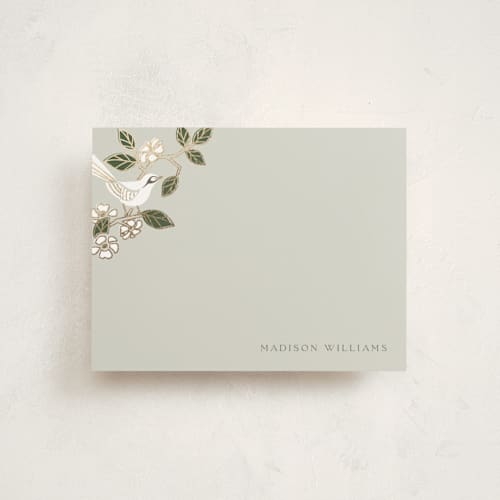 This is a emerald foil stamped stationery with foil pressed by Ana de Sousa called beautiful bird printing on signature in 4.25x5.5