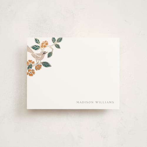 This is a citrine foil stamped stationery with foil pressed by Ana de Sousa called beautiful bird printing on signature in 4.25x5.5