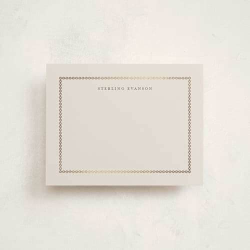 This is a cream foil stamped stationery with foil pressed by Melinda Denison called luxe printing on signature in 4.25x5.5